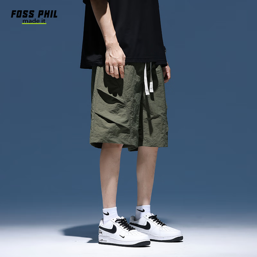 Foss Phil Shorts Herren Sommer Arbeitskleidung Trendy Brand Casual Ice Seide mittelpants losen Sportfünf-Punkte-Hosen 9906 Militärgrün M.