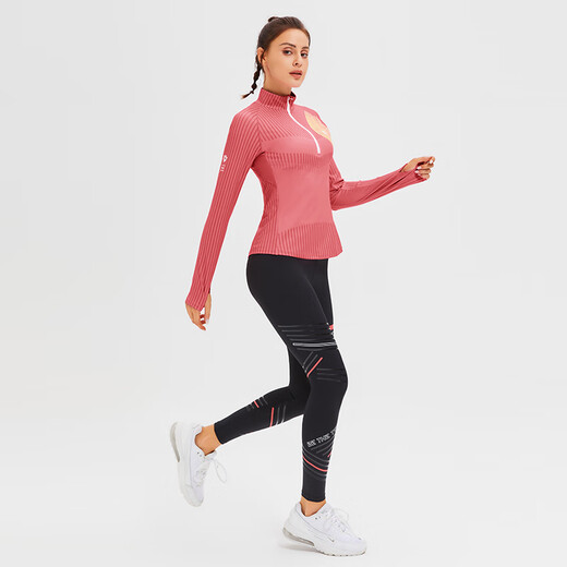 Corif fitness clothing women's autumn and winter half-zip slimming professional running training Pilates sports yoga clothing long-sleeved pomegranate powder 2XL