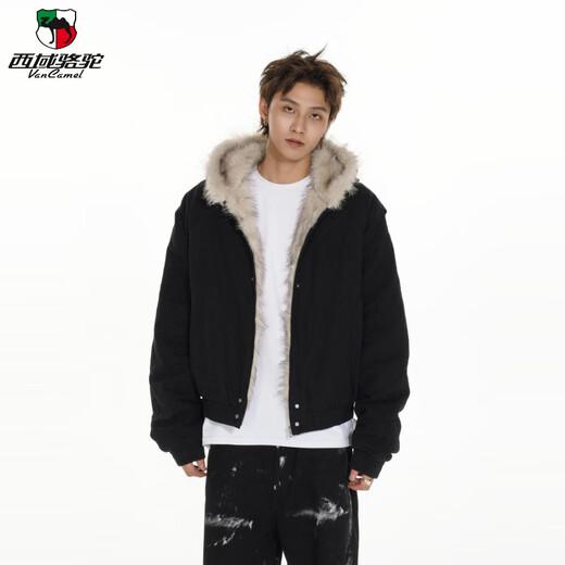 Western Camel (VANCAMEL) high-end MRNEARLY American cleanfit fur collar mountain carving jacket cotton jacket men's winter thickened short work clothes black (normal style) XL