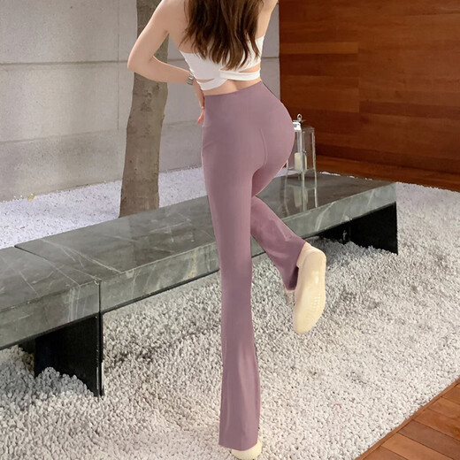 Double show micro-flare yoga pants for outer wear, beautiful high waist and hip lifting 2025 new style, beautiful Pilates Internet celebrity peach butt fitness pants Danube blue hot selling color-small buttocks M (100-115)