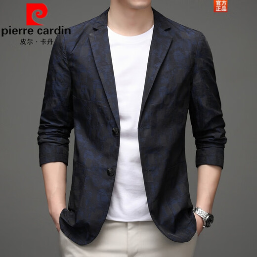 Pierre Cardin Spring and Autumn Blazer Men's 2025 New Casual Thin Unisex Men's Fashion Korean Printed Slim Small Suit Blue XL 180 Suitable for 150-165 Jin Jin equals 0.5 kg