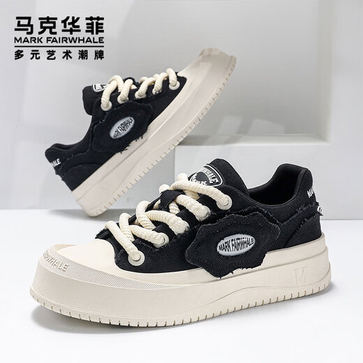 Mark Huafei sneakers men's shoes winter 2025 new large-toe thick-soled canvas shoes men's trendy non-slip light luxury height-increasing mesh shoes men black men and women same style 39 leather shoe code = sports code 40