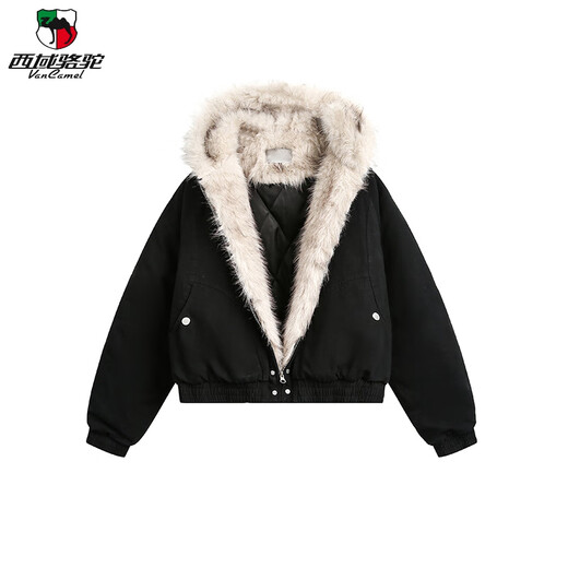 Western Camel (VANCAMEL) high-end MRNEARLY American cleanfit fur collar mountain carving jacket cotton jacket men's winter thickened short work clothes black (normal style) XL