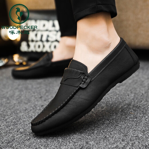 Spechts Sommer atmungsaktiv und rutschfeste Kee-resistente Herrenschuhe 2024 Neue Lazy Herren-Beanie-Schuhe Vielseitige lässige lässige Lederschuhe D831 Black + bequem Innensohle 41