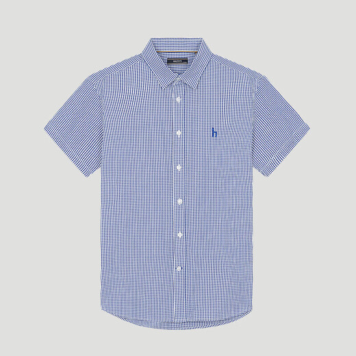 HAZZYS men's summer shirt men's seersucker refreshing plaid short-sleeved shirt men's ATCZK1BBF51