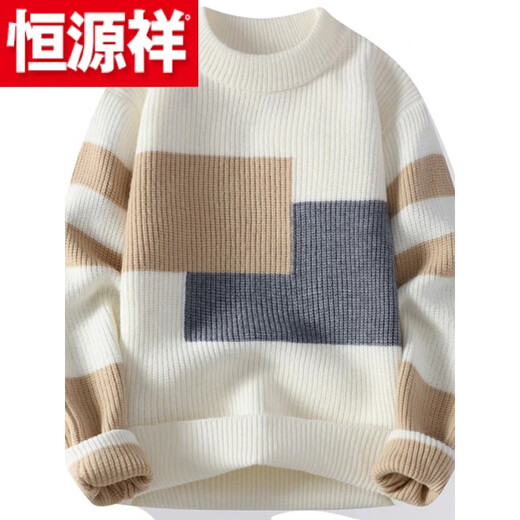 Hengyuanxiang (HYX) new new product 2024 spring and autumn thick contrast color sweater round neck trendy handsome men teenagers loose knitted high-end brand special price off code sea blue full of vitality and youthfulness high-end brand special price off code XL recommended 115--135Jin Jin is equal to 0.5 kg