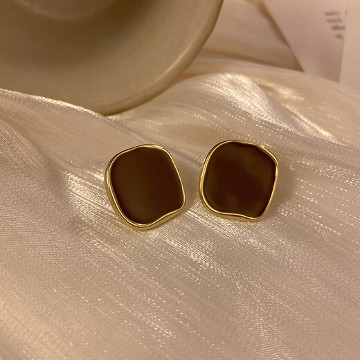 Youfang dripping glazed square earrings 2025 new trendy simple cold style retro temperament unique niche high-end earrings gold one pair