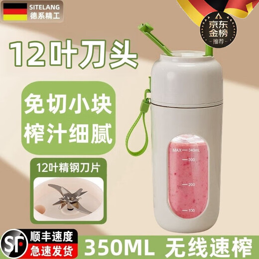欧斯仑2024新品【德国品质】破壁机迷你小型榨汁机12叶刀头便捷式家用小型榨汁杯可碎冰充电式果汁机 【12叶精钢刀头】高速纯铜电机20000转 典雅绿【赠吸管 吸管刷】350ML