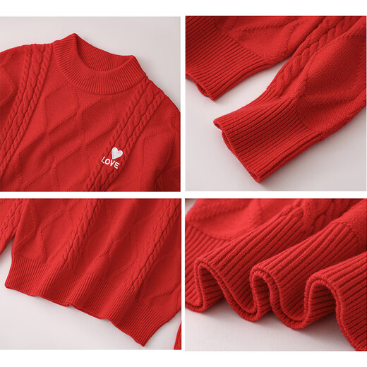 BUBBLE ORANGE parent-child knitted sweater, whole family outfit, autumn and winter mother-daughter clothing, a family of three or four, popular on the street, fashionable internet celebrity, high-end white apricot color parent-child outfit, 175-M size (recommended weight 105-120 Jin Jin is equal to about 0.5 kg)