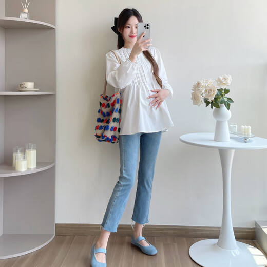 Geman Maternity Wear 2025 Spring and Autumn New Baby Baby Shirt Small Fresh Loose Slim Fashion Versatile Maternity Age Reduction Shirt Women White Top M