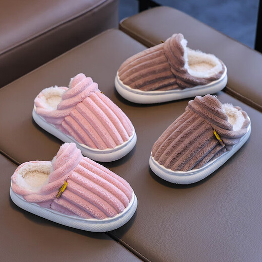 Children's cotton slippers for boys and girls, autumn and winter outdoor wear, indoor home, non-slip heel, warm baby fur slippers, gray (heel), size 36-37 (suitable for feet 35/36)