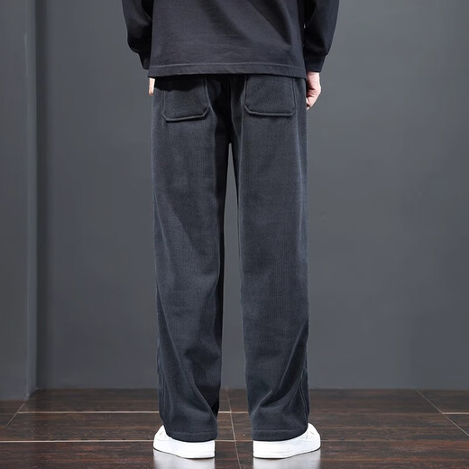 Woodpecker spring and autumn men's new casual pants winter plus velvet thickening loose straight sports versatile trendy long pants blue gray XL (130-150Jin Jin equals 0.5 kg)
