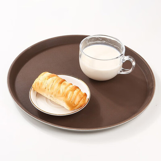 Wilkie tray non-slip round plastic restaurant serving tray round tea tray hotel bar special wine glass dinner tray welcome tray tray plastic brown round 35CM