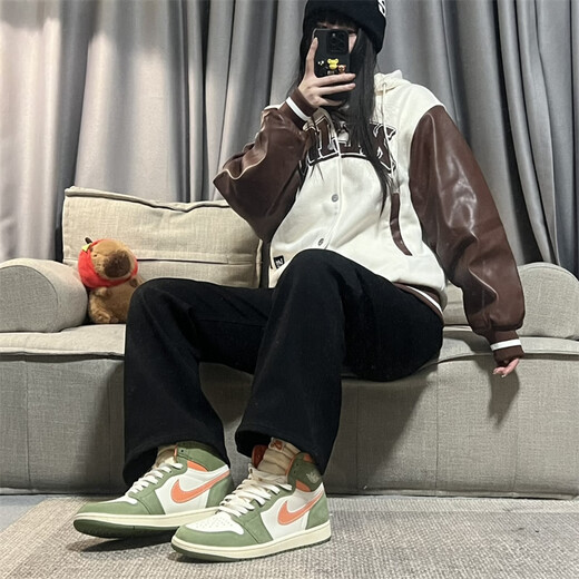 
Nike Air Jordan 1 High OG'Palomino'AJ1 Black Toe Year Old Non-slip Men's Basketball Shoes FB9934-300 White Green Orange 41 (260mm)