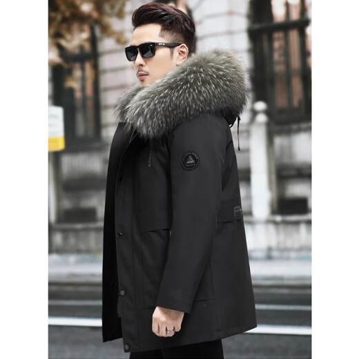 Luo Shang Gu Qiu Pai overcomes men's 2023 new winter fur coat fox fur men's fur integrated [fox fur] black shell + brown inner liner 4XL size 190-210 Jin [Jin equals 0.5 kg]