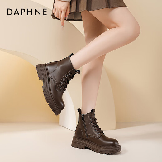 Daphne official Martin boots for women 2024 autumn and winter new thick-soled short boots for women brown Maillard boots motorcycle thin boots Mocha brown side zipper [new on the store] 37