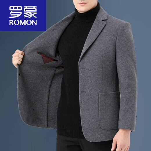 ROMON double-sided cashmere thickened men's suit 2025 autumn and winter men's woolen suit jacket simple suit dark gray (thick* style) S 165 suitable for weight 102-122