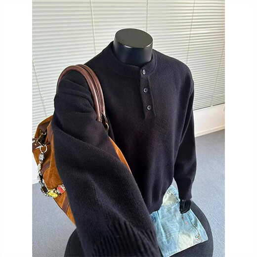 Lifeng Lei Jun's same style American Henry collar sweater men's winter high-end bottoming sweater cleanfit jacket black upgrade 5XL (recommended 195-210Jin Jin equals 0.5 kg)