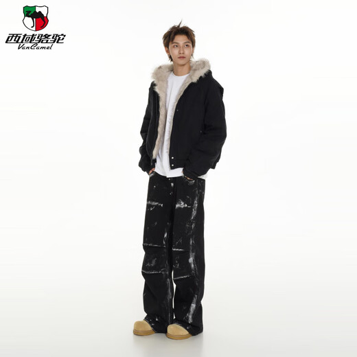 Western Camel (VANCAMEL) high-end MRNEARLY American cleanfit fur collar mountain carving jacket cotton jacket men's winter thickened short work clothes black (normal style) XL