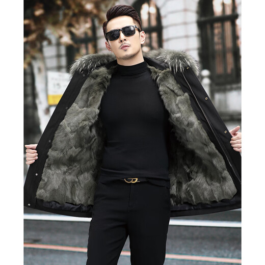 Luo Shang Gu Qiu Pai overcomes men's 2023 new winter fur coat fox fur men's fur integrated [fox fur] black shell + brown inner liner 4XL size 190-210 Jin [Jin equals 0.5 kg]