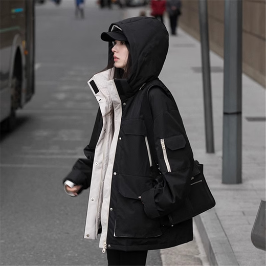 Yanlifen (yanlifen) down jacket women's winter cotton jacket 2025 new workwear thickened fashionable down jacket jacket black M recommended 105-125 Jin Jin equals 0.5 kg