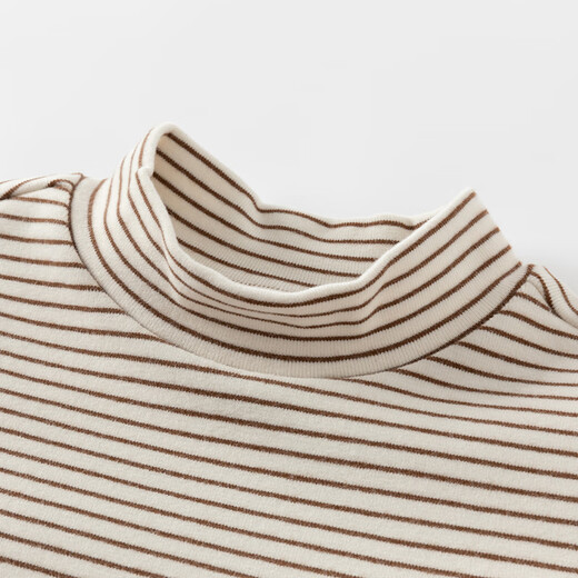 戴维贝拉（DAVE＆BELLA）秋冬新款小童条纹t恤宝宝半高领上衣男童衣服儿童长袖打底衫 杏色【DB4243492】 100 cm（建议身高90-100cm）