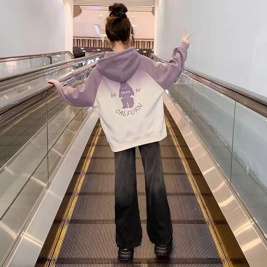 Girls sweatshirt spring 2025 new style children's bottoming shirt gradient medium and large children's spring and autumn Korean style hooded top XF-3451 Purple Spring and Autumn 160cm