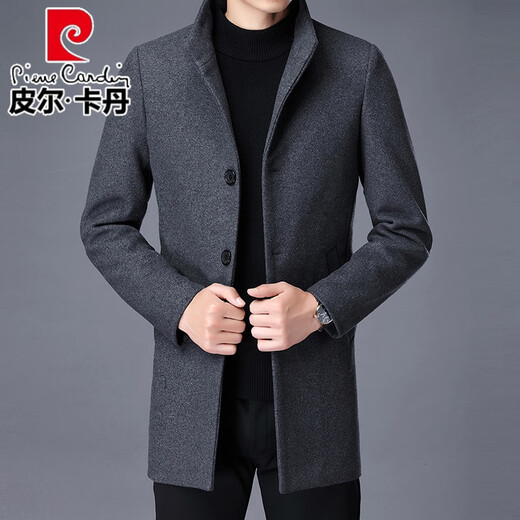 Pierre Cardin high-end men's woolen coat men's winter thickened mid-length wool windbreaker casual solid color woolen coat M921 black 4XL 195/112A (recommended 180-195Jin Jin equals 0.5 kg)
