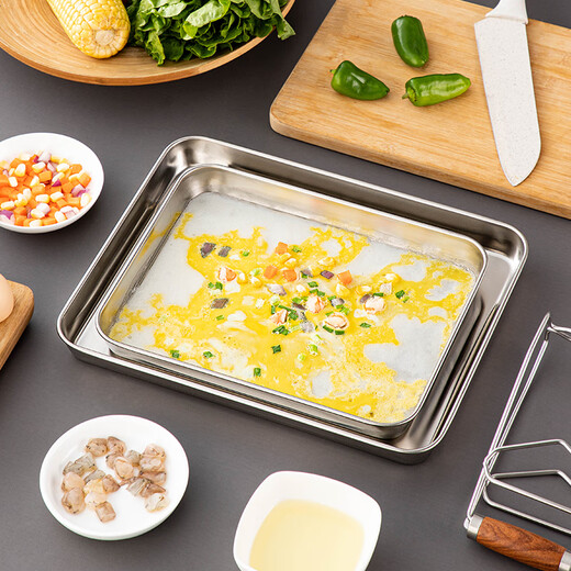 Onlycook rice roll plate 304 stainless steel Cantonese rice roll steaming plate rectangular plate cold skin plate household tray lifter 304 medium plate/single