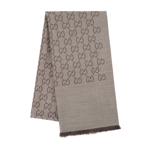 Gucci (GUCCI) classic double G double-sided printed fringed scarf for men and women, light brown 165904 3G646 9664