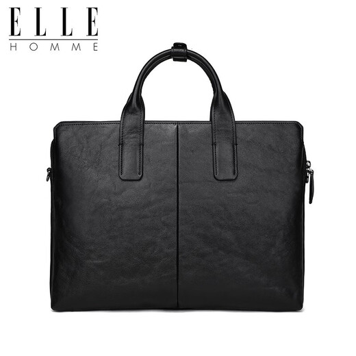 ELLE HOMME Men's Business Briefcase Vegetable-tanned First-Layer Cowhide Handbag Large-Capacity Shoulder Crossbody Bag Casual Computer Bag NBEA088206411 Black