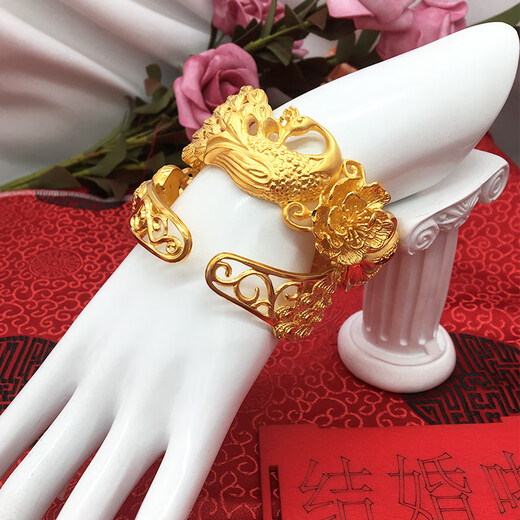 Muqian's new domineering phoenix flower gold-plated necklace female bride wedding dragon and phoenix bracelet set ring earrings three gold ornaments set price