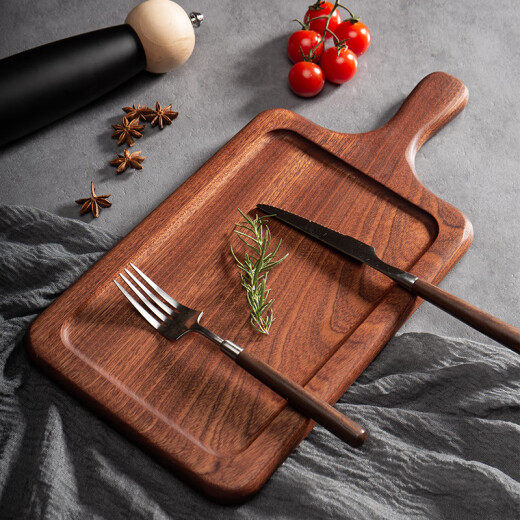Half Sheng Steak Dinner Plate Wooden Wooden Plate Western Food Plate Steak Board Solid Wood Tray Knife and Fork Set Special for Refreshing Meat Medium-Groove 27x18cm0 Inch