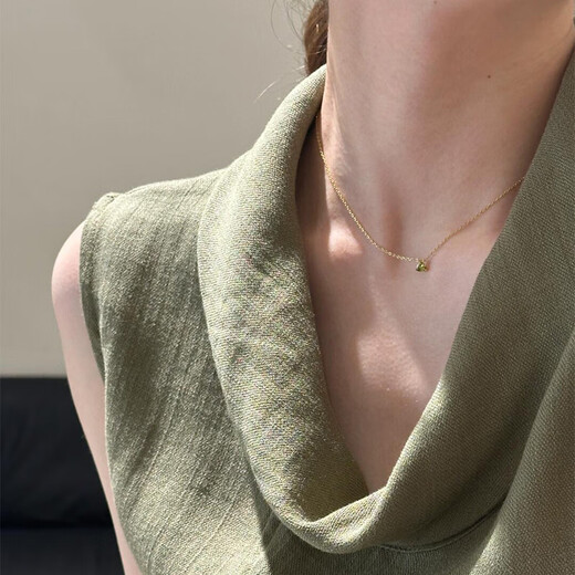 Shixi Peridot Sterling Silver Necklace Colored Green Diamond Light Luxury Premium 18k Gold Plated Women's Triangular Pendant Clavicle Chain S925
