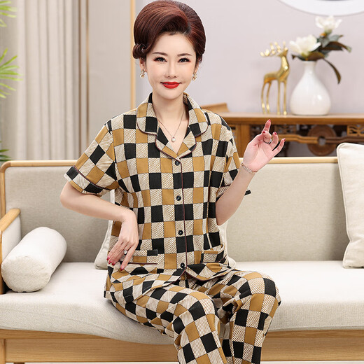 Modal mother pajamas for women 2025 summer thin cotton style for middle-aged and elderly simple casual and loose can wear home clothes set Y9922 women-XXL