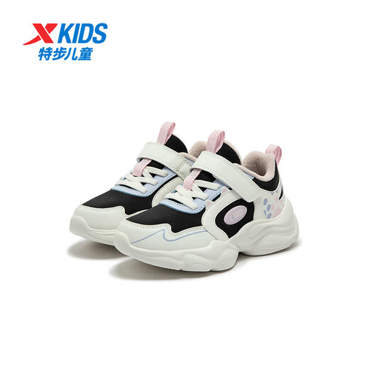 Xtep children's cotton shoes for girls and toddlers, leather cat pattern, cotton lining, warm and cushioning cotton shoes, black/sail white 27