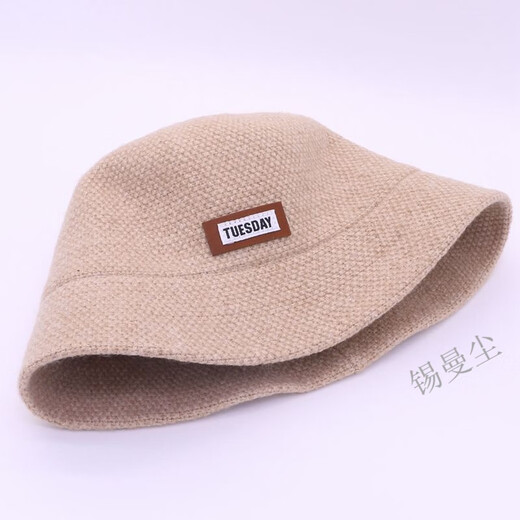 Tin Manchen Hat Women's Autumn and Winter New Fisherman Hat Wool Blended Warm and Coldproof Small Leather Label Casual Knitted Fishman Hat Khaki One Size