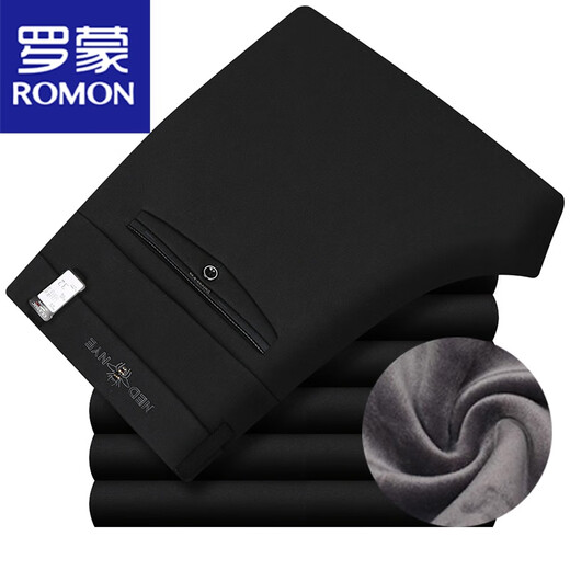 罗蒙（ROMON）秋冬厚款男士休闲裤加绒加厚男长裤直筒弹力中年高腰裤子免烫 6172蓝色加绒 30码(2尺3)