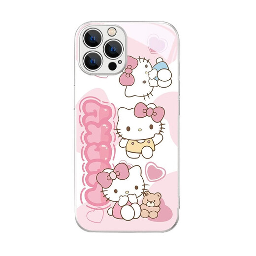 US Ten Cents (MSMF) New Sanrio Jade Dog Suitable for Apple Phone Case Tempered Glass Case Soft Silicone Edge Anti-fall All-inclusive Cute Cartoon Melody Best Friend Women's Protective Case Metallic Paint Glass Case Galaxy Silver Melody-BL11165 iPhone13pro