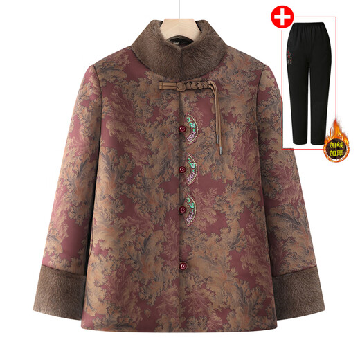 Grandma Aimeiyi's winter cotton-padded clothes for middle-aged and elderly women, mother's cotton-padded jackets and velvet jackets, autumn and winter clothes for the elderly and ladies, red tops, velvet 3XL, recommended 115-130 Jin Jin equals 0.5 kg