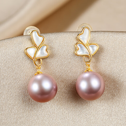 Queen of Pearl Nine Purple Lihuo 9-10mm silver inlaid freshwater pearl earrings earrings female birthday gift female