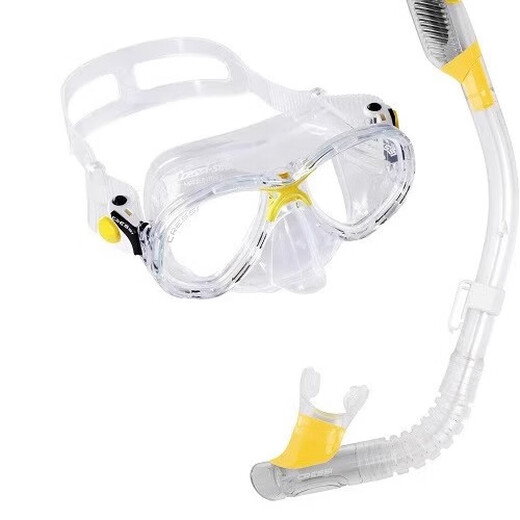 CRESSI意大利 CRESSI儿童浮潜三宝游泳面镜潜水镜全干式呼吸管装备套装  透明蓝色