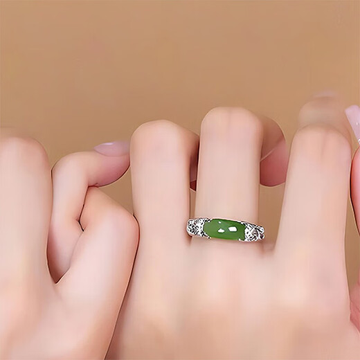 GRAMDA Saddle 925 Silver Hetian Jade Ring Women's Open Jasper High-end Ring Birthday Gift for Girlfriend and Wife Saddle Hetian Jade Ring (Certificate)