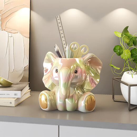 Yingsen Little Elephant Cartoon Creative Cute Office Desktop Decoration Light Luxurious High-end Children's Room Decoration for Boys and Girls Little Elephant Pen Holder Storage Ornaments-Primary Color