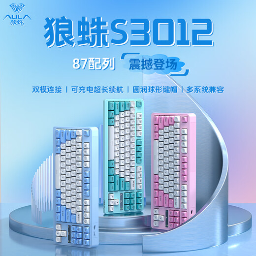 Wolf Spider (AULA) S3012 Wireless Bluetooth Dual Mode Keyboard Mechanical Feel RGB Backlight Silent 87 Key Mac Computer Keyboard Mouse Set Taoyaofen-Wireless Keyboard