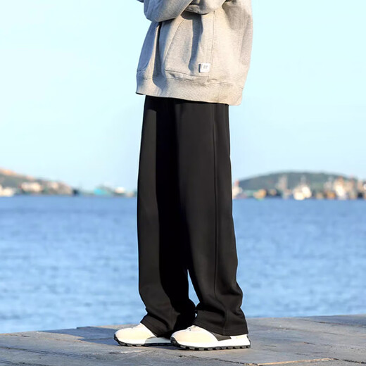 Homlean American retro casual pants for men in autumn, comfortable and versatile, loose and drapey wide-legged trousers an04 white gray XL