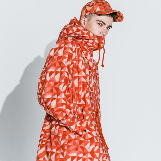 AKSERIESAK Men's Autumn Printed Mid-Long Hooded Windbreaker Men 2106911 Orange Print XL