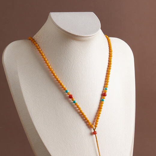 KHSK original beeswax chain necklace rope thangka lanyard pendant braided rope jade pendant gold pendant pendant rope for women and men Mengjiang-beeswax bead chain (circumference 60cm)
