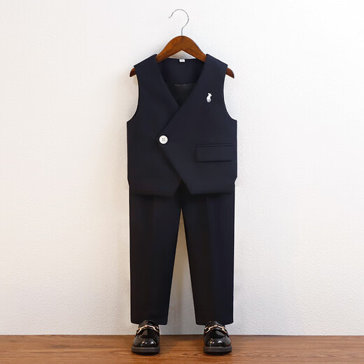 萝卜呗呗（LUOBOBEIBEI）男童马甲套装休闲西服花童礼服表演服2025春秋 藏青四件套 110