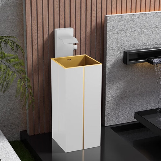Stainless steel pedestal wash basin outdoor wash basin courtyard floor-standing pedestal basin home balcony outdoor pool black waterfall faucet pedestal basin (green bronze)
